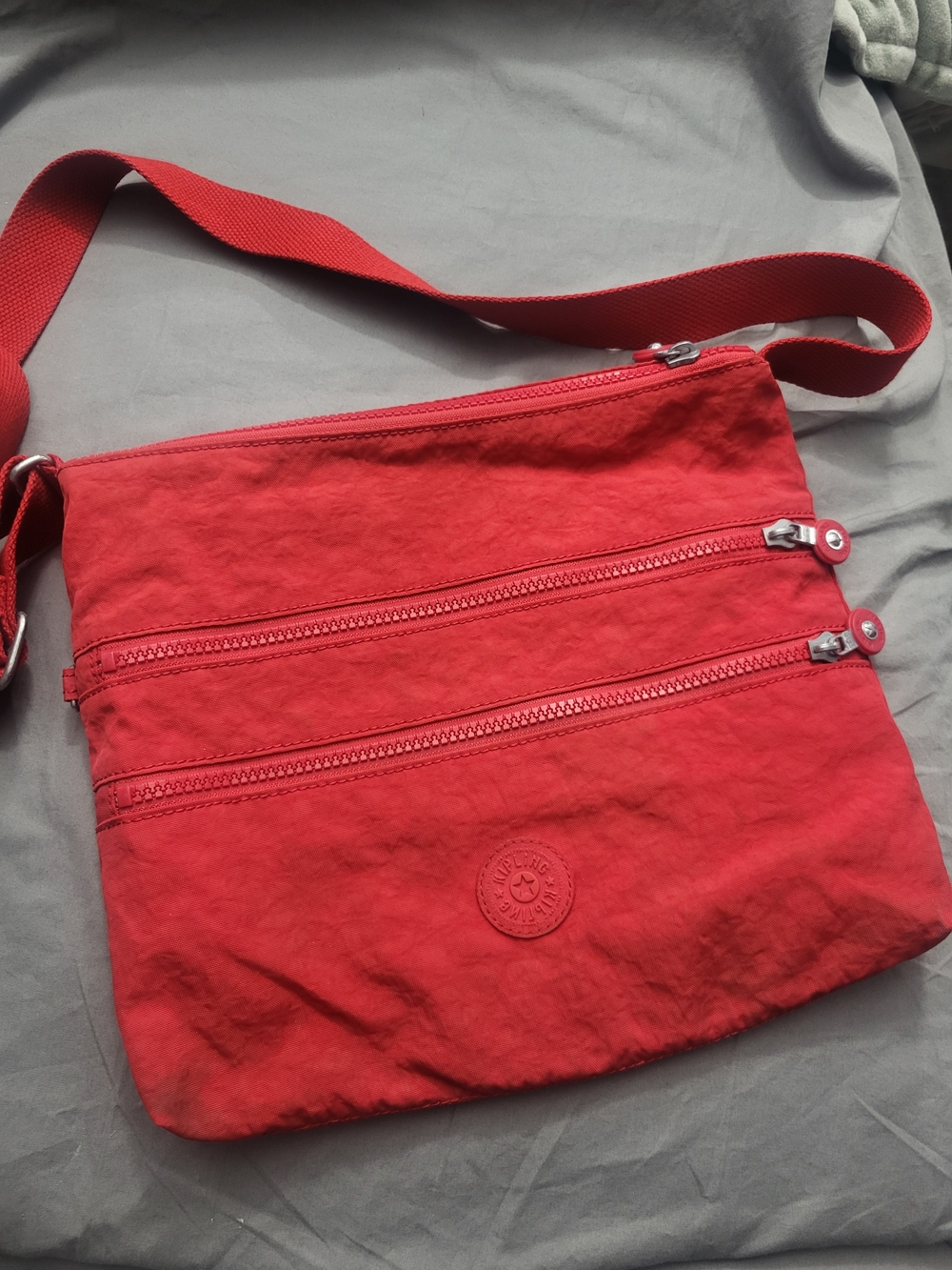 Kipling Red Nylon Triple-Zip Crossbody Bag